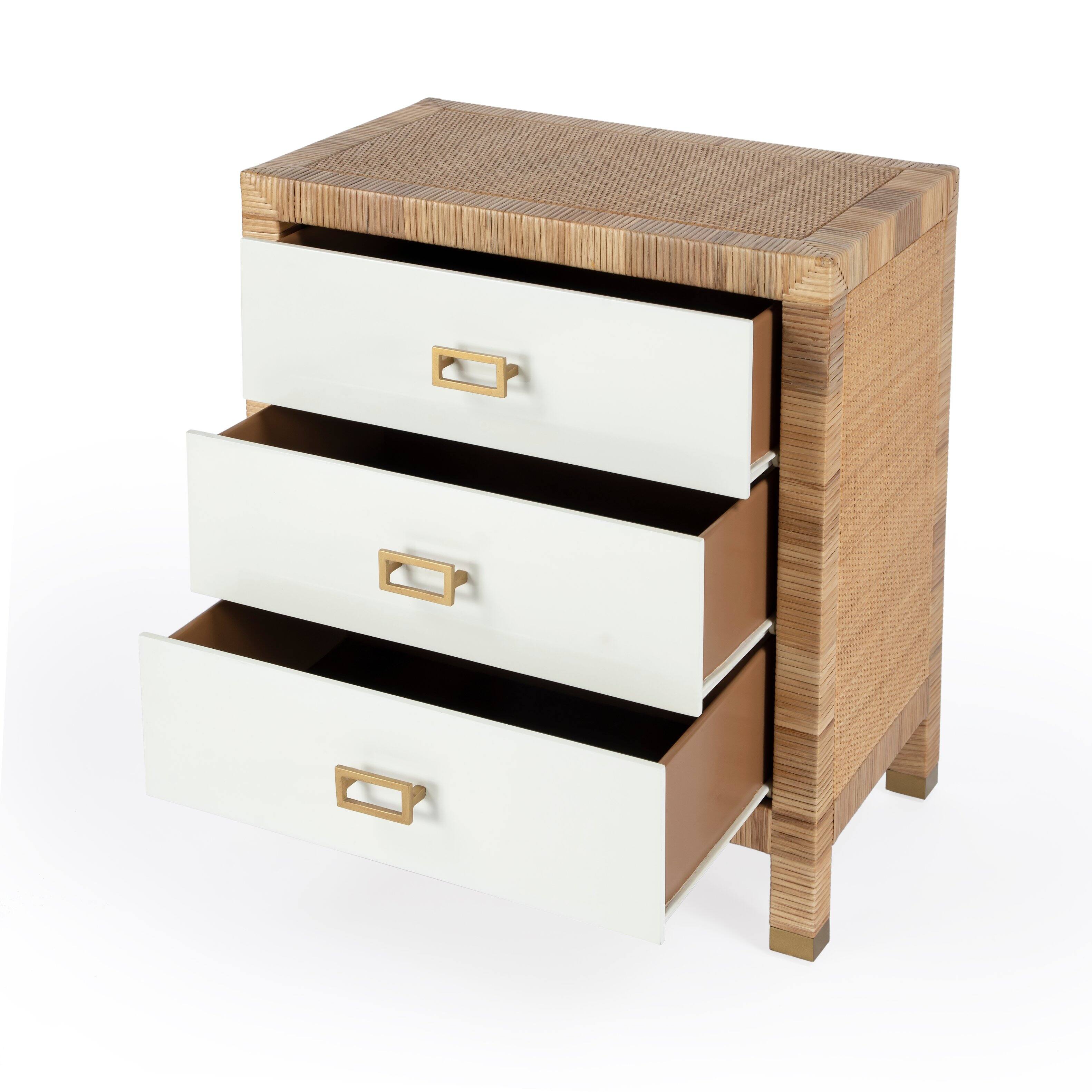 Alt View 1. Butler Specialty - Corfu 25 in. W Rectangular Rattan 3 Drawer Nightstand - Natural and White.