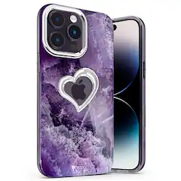 Vena - vLove Glitter Heart Case for Apple iPhone 14 Pro Max - Purple Marble - Multicolored