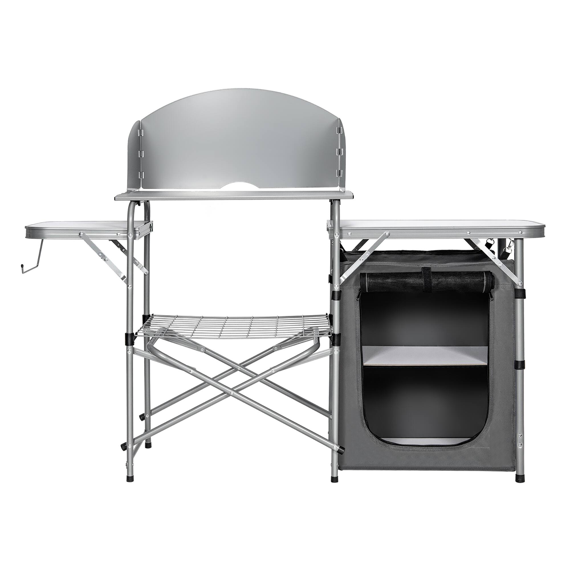 Alt View 16. Costway - Foldable Camping Table Outdoor BBQ Portable Grilling Stand w/Windscreen Bag - Grey.