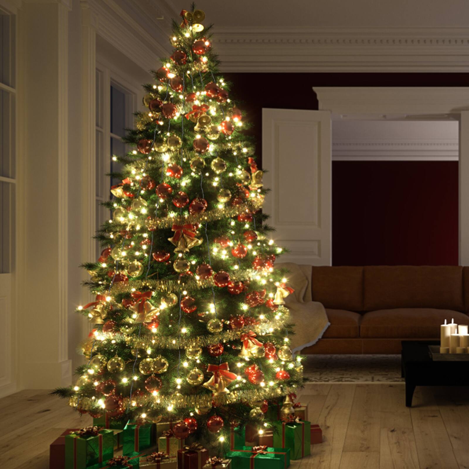 Alt View 1. Oumilen - Christmas Tree Net String Lights – 6.5FT Warm White Wrap Ring Lights with 8 Modes, UL Certified for Xmas Tree Decor.