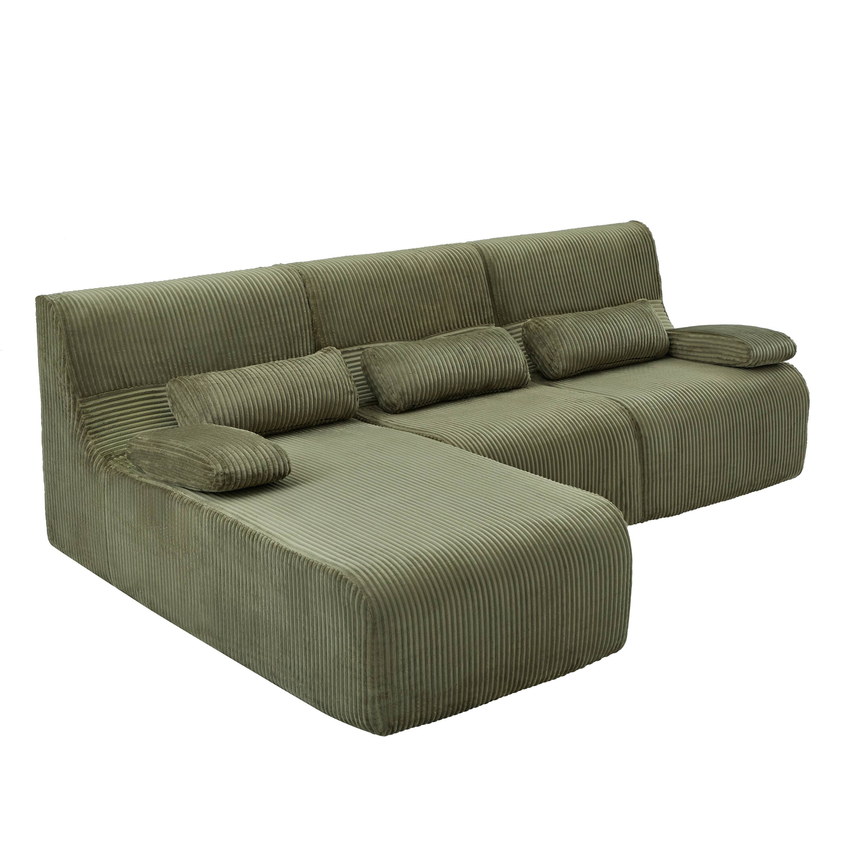 Angle. Whisen - Modular L-Shaped Sectional Compressed Sofa with Soft Corduroy Upholstery, No Assembly Required - Green.