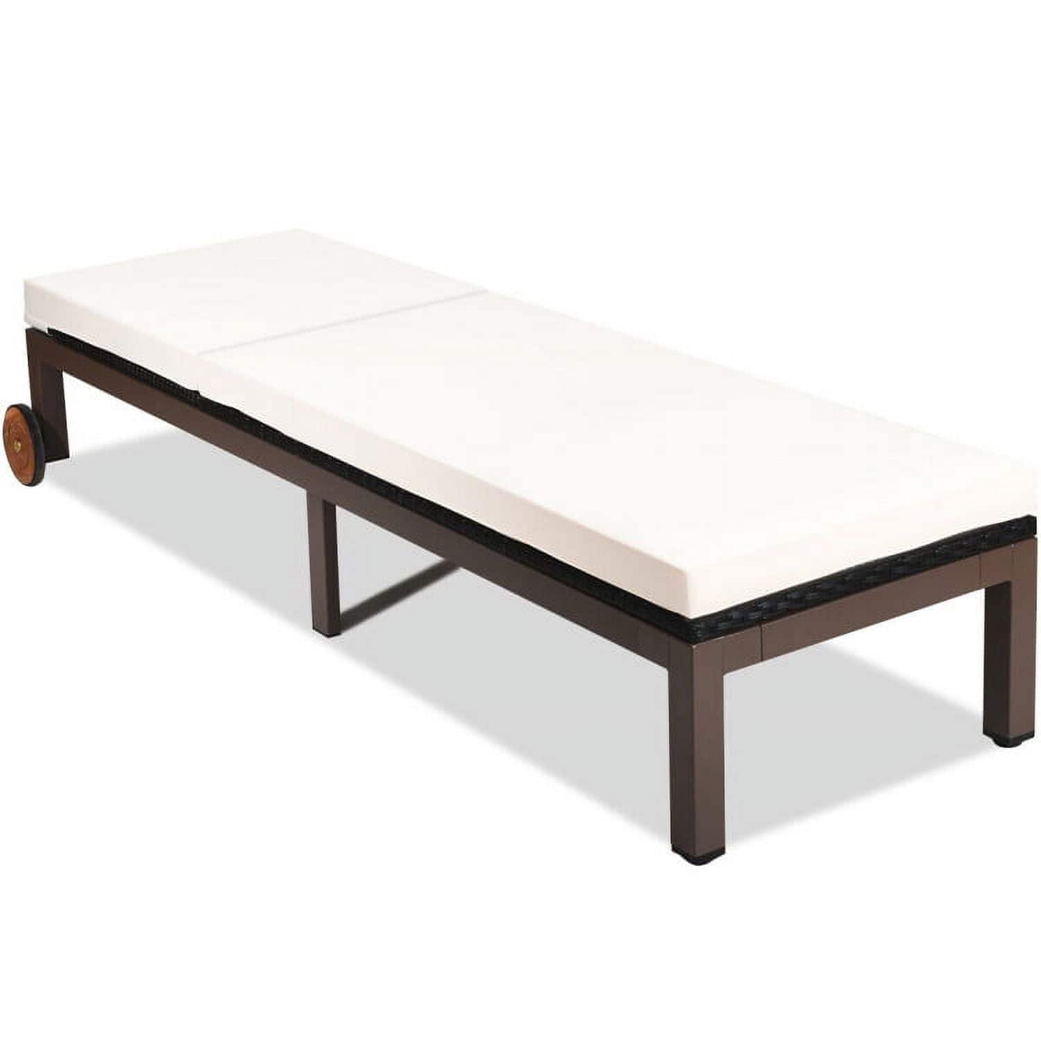 Pefilos - Patio Lounge Chair, Chaise Lounge Chair, Patio Rattan Lounge Chair Back Adjustable Chaise Recliner with Cushioned - Beige