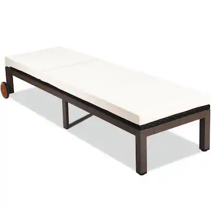 Front. Pefilos - Patio Lounge Chair, Chaise Lounge Chair, Patio Rattan Lounge Chair Back Adjustable Chaise Recliner with Cushioned, Beige - Beige.