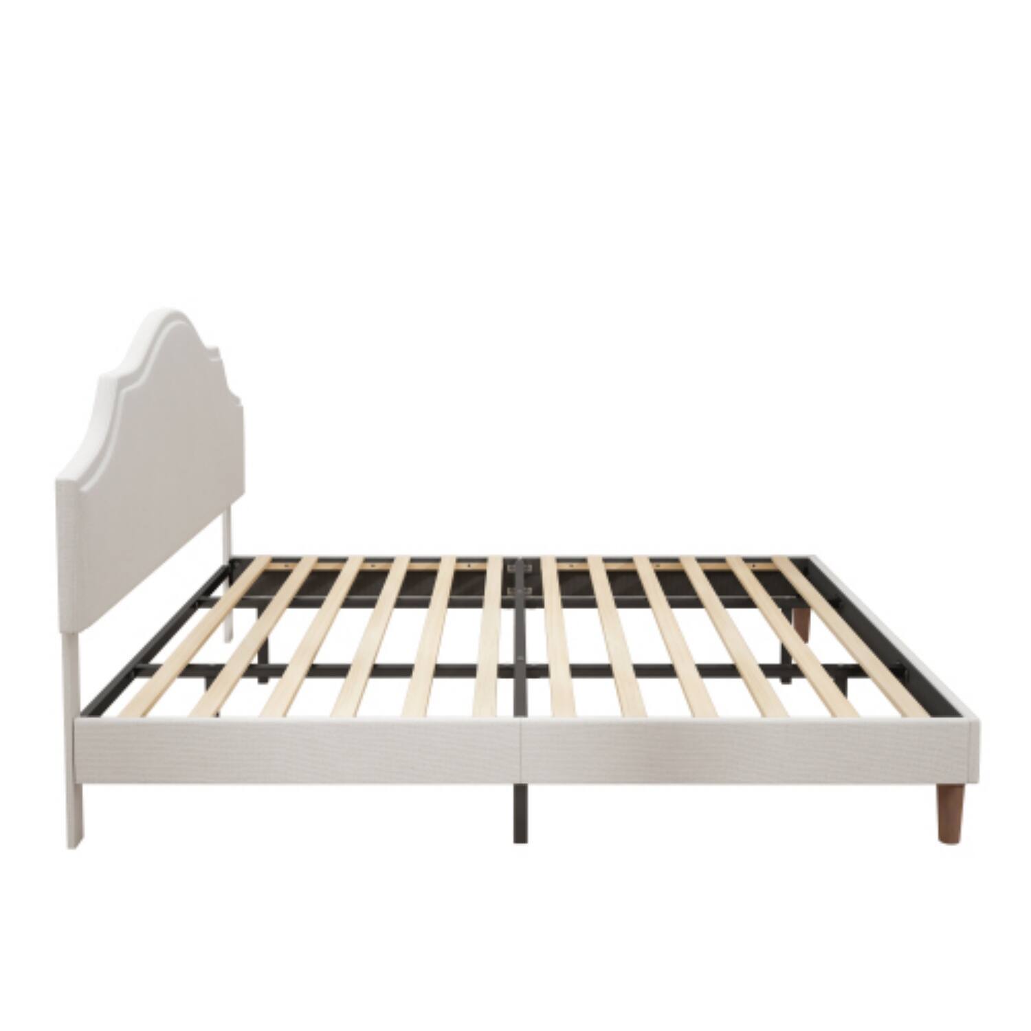 Alt View 2. LUCKY ONE - King Size Platform Bed with Adjustable Headboard - No Box Spring Needed, 1000 lbs Cap - White.