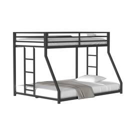 Ecooso - Twin over Full Bunk Bed Metal for Kids and Adult, Low Profile Twin over Full Bunk Bed with Ladder and Guardrails - Black