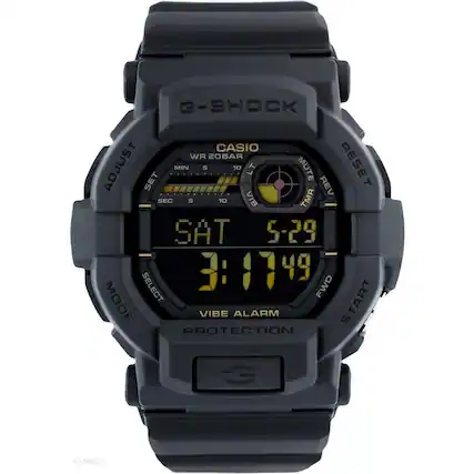 G-SHOCK CASIO WR 20BAR
ADJUST SET MIN 5 10 LT MUTE REV RESET SEC S 10 VIB TMR SAT 5-29 3:17 49
SELECT FWD MODE VIBE ALARM START PROTECTION
CENEO.pl
