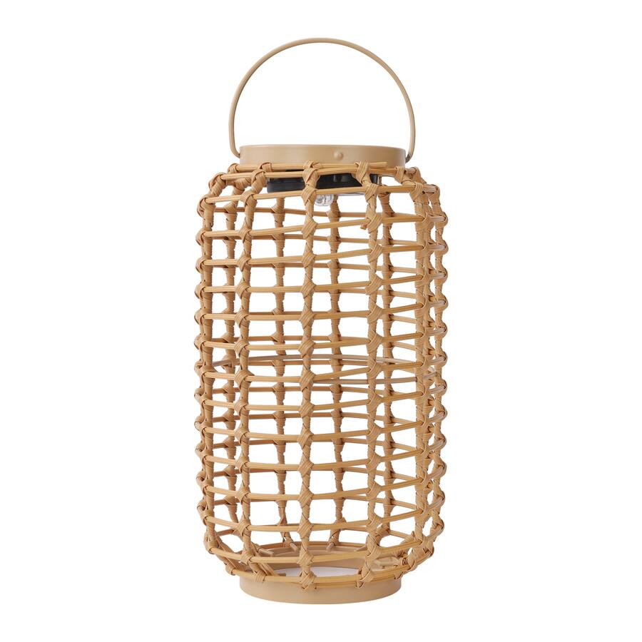 Techko Outdoor Solar Rattan Style Cylindrical LED Lantern with Handle ...