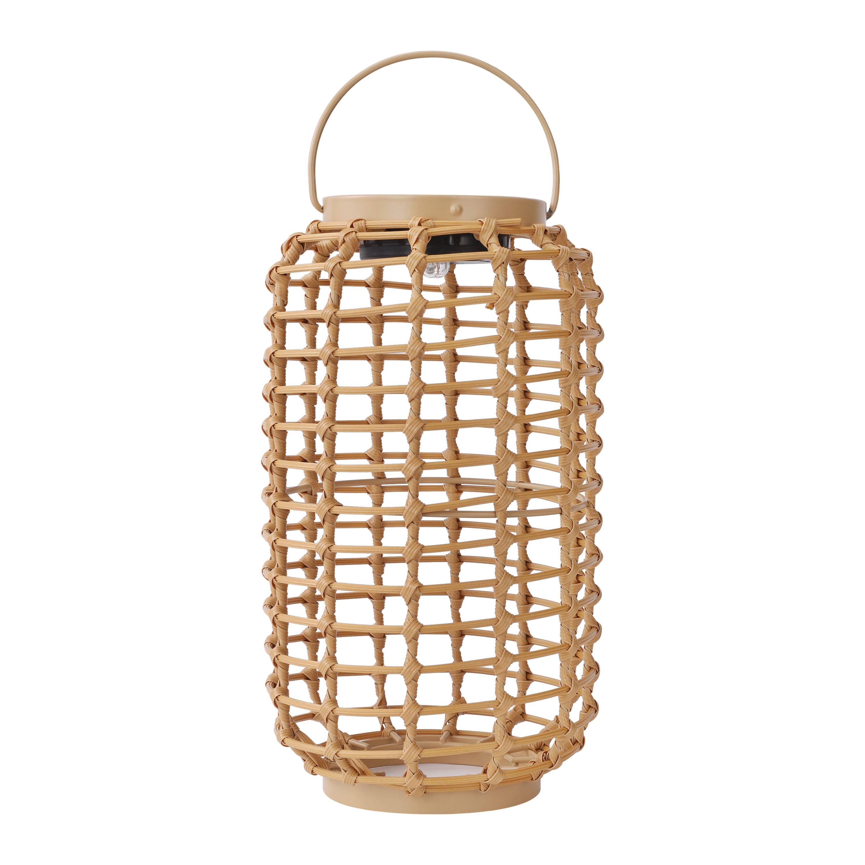 Alt View 5. Techko - Outdoor Solar Rattan-Style Cylindrical LED Lantern with Handle.