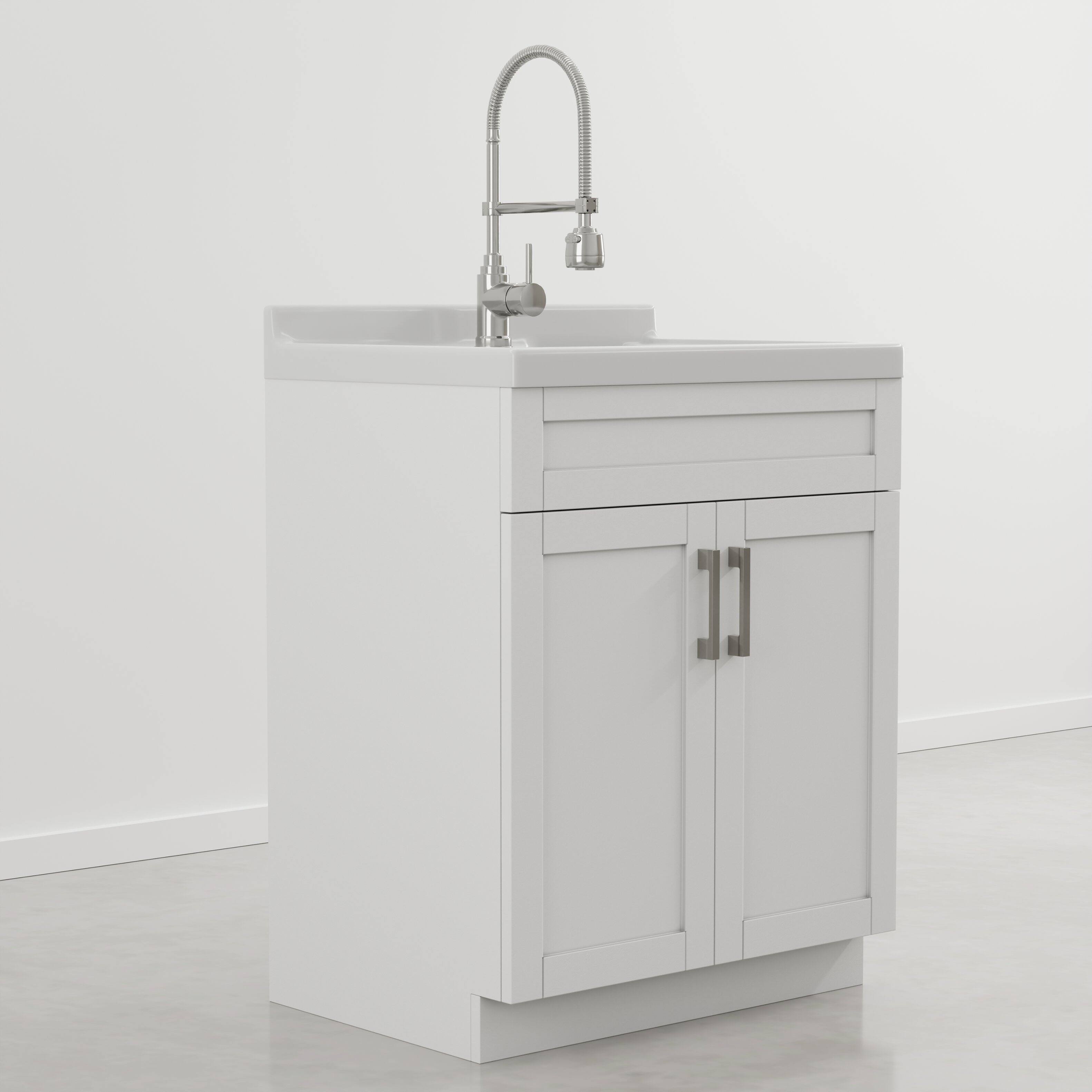 Angle. Simpli Home - Hennessy 28 inch Wide Utility Sink and Laundry Cabinet, Glacier White - Glacier White.