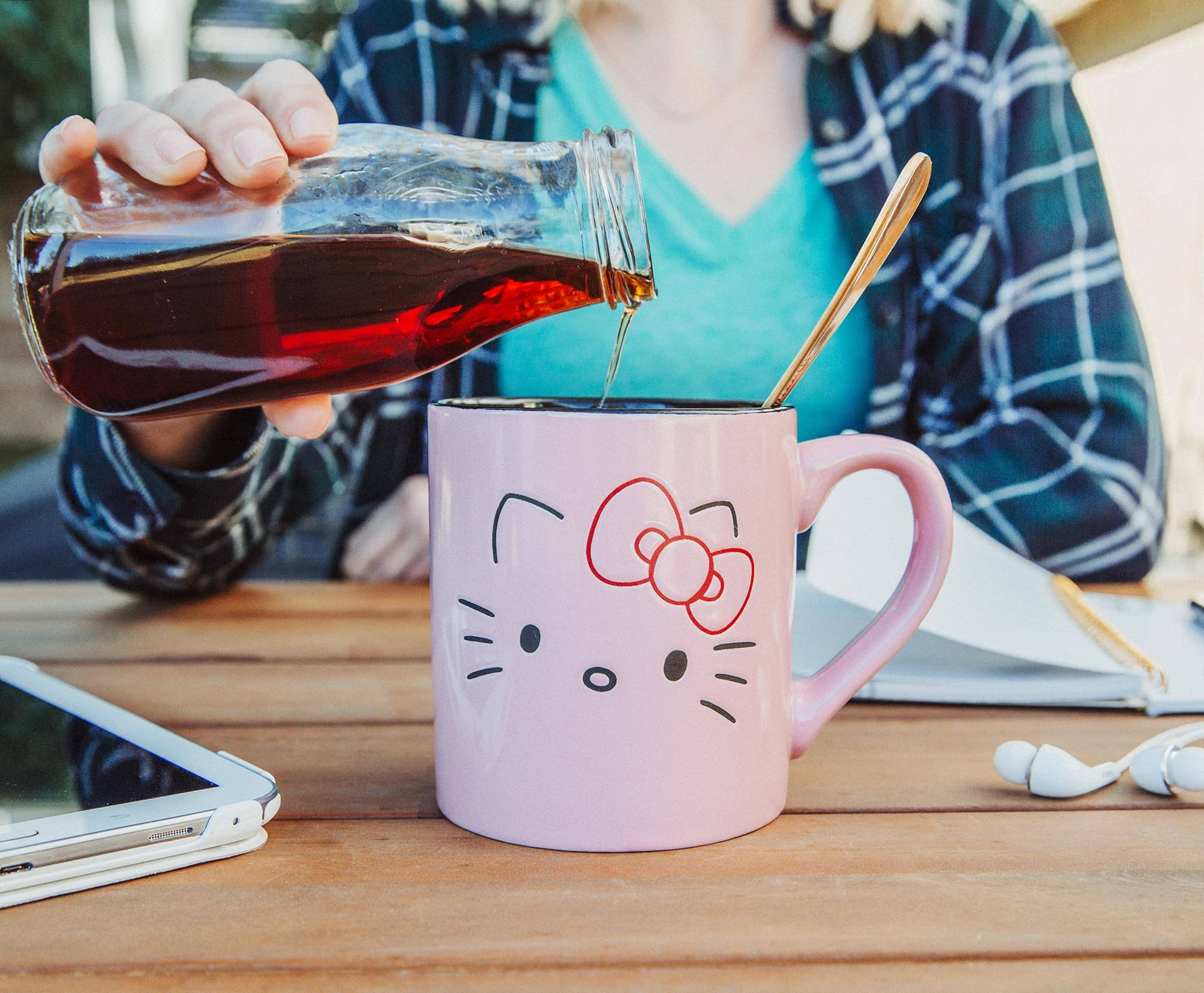 Alt View 3. Silver Buffalo - Sanrio Hello Kitty Pink Outline Face Wax Resist Ceramic Mug | Holds 14 Ounces - Pink.