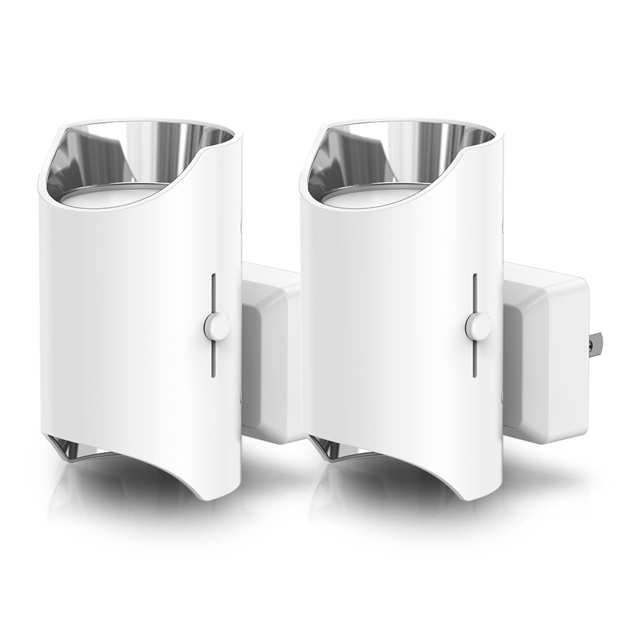 Front. Jandcase - JANDCASE 2-Pack 1W  Plug-in Night Light, Amber Glow, Round Cylinder with Cutout, White Plated Accent, Up/Down Light, - White.