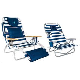 Ostrich - Deluxe 3in1 Padded Sports Chair & On Your Back Lawn Recliner, Stripe - Blue