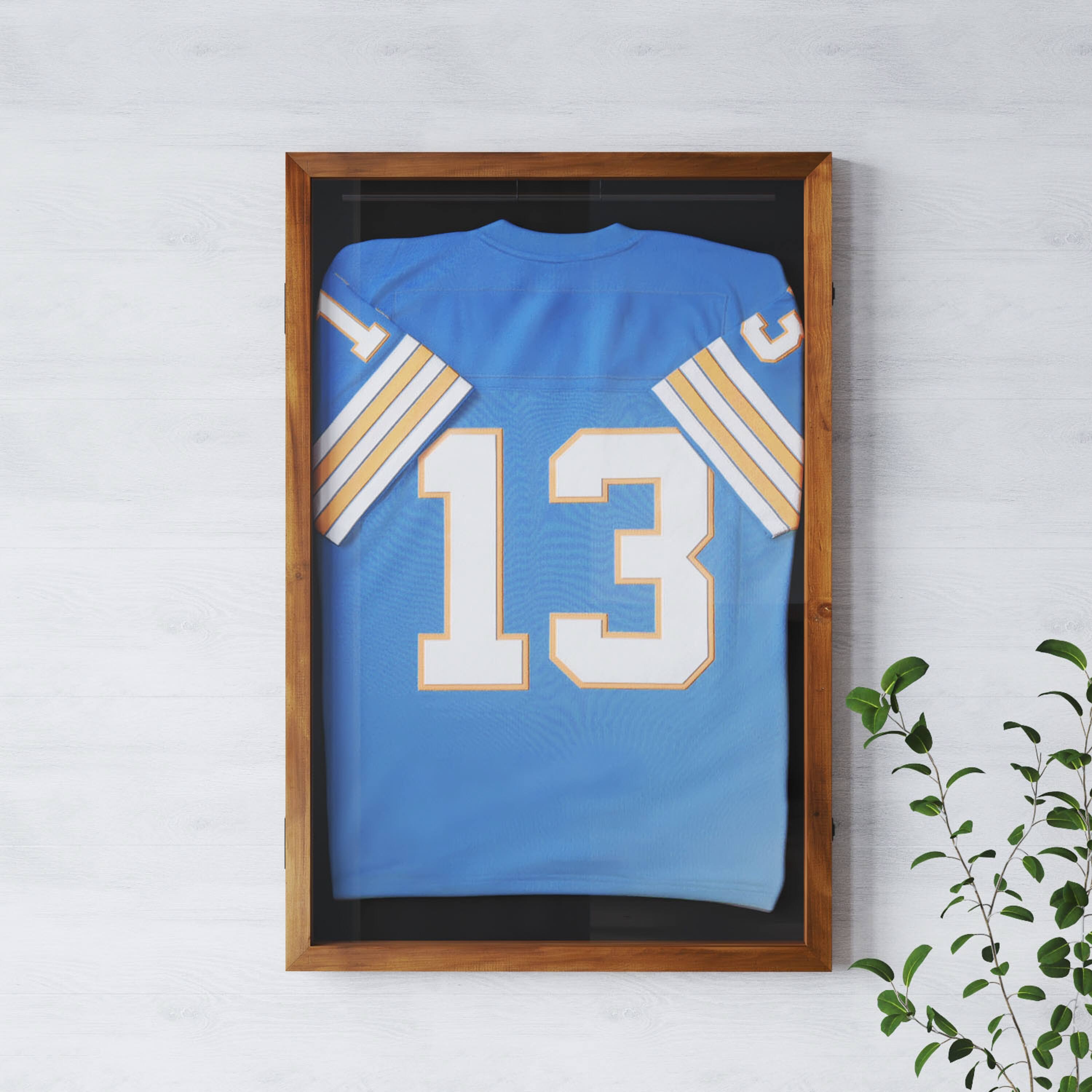 Alt View 1. Emma + Oliver - Wooden Jersey Display Case with Foam Board and Keyed Lock - Rustic Brown.