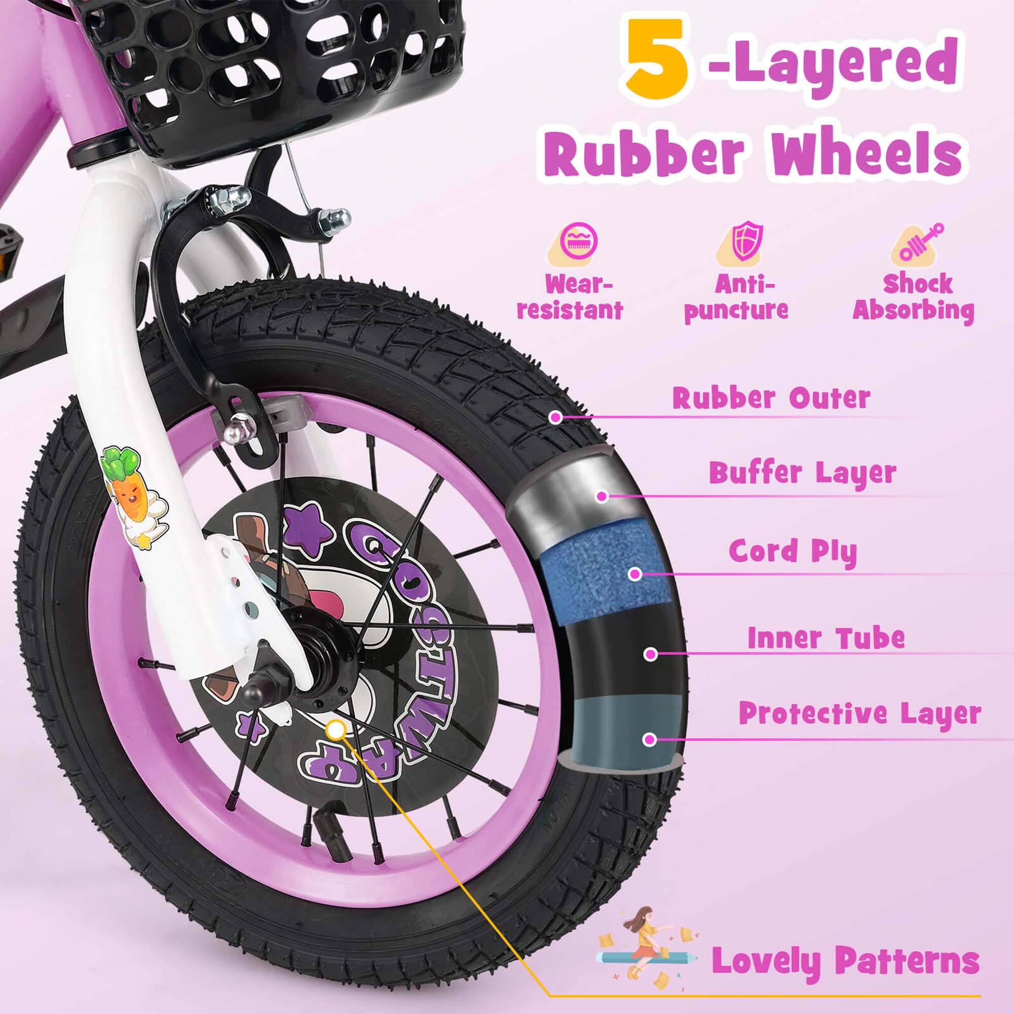 5-Layered Rubber Wheels

- Wear-resistant
- Anti-puncture
- Shock Absorbing

Rubber Outer
Buffer Layer
Cord Ply
Inner Tube
Protective Layer

Lovely Patterns