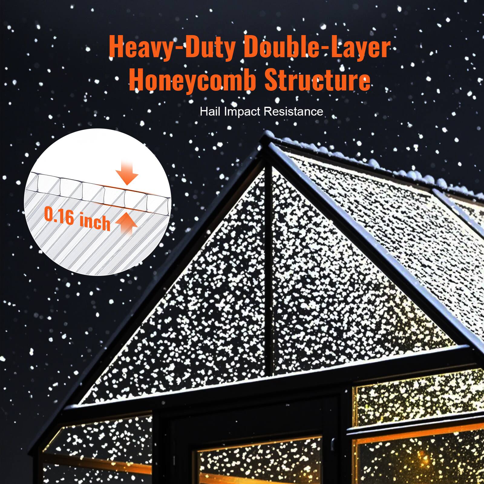 Heavy-Duty Double-Layer Honeycomb Structure  
Hail Impact Resistance  
0.16 inch