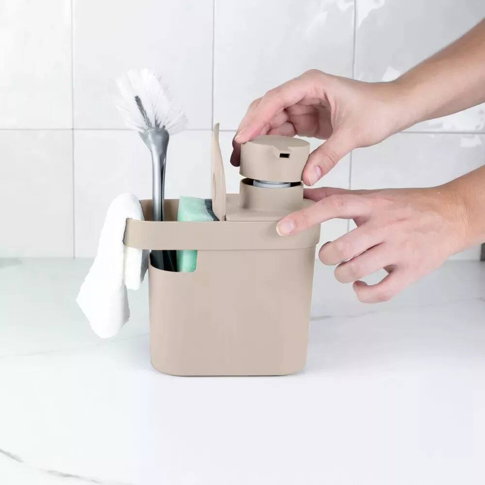 Alt View 4. OU - OU Kitchen Sink Organizer 3pc Set, Dish Rack, Cutlery Drainer & Soap Dispenser Caddy w Sponge Holder - Beige - Beige.