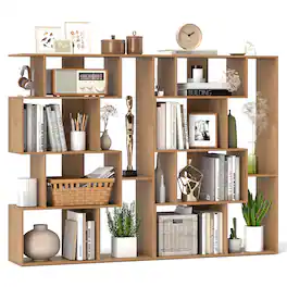 Gymax - 2 PCS 47'' Open-back Geometric Bookshelf Free-standing Storage Shelf Unit - Natural