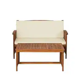 Manhattan Lane - Kaila 2pc Outdoor Table and Loveseat Set, Beige Cushion - Beige, Natural Brown