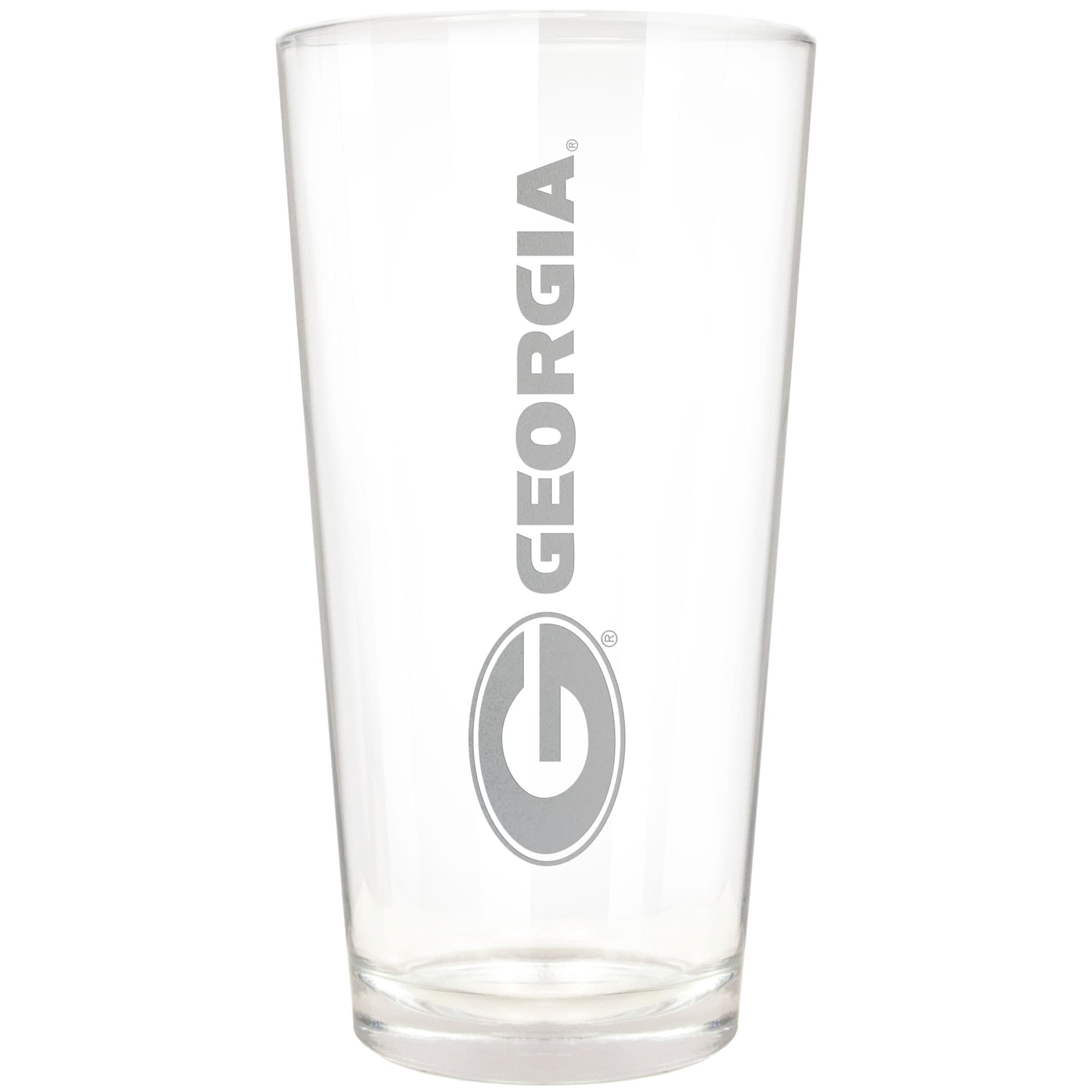 Front. Great American Products - Georgia Bulldogs Etched 16oz. Vertical Rally Cry Pint Glass - Multicolor.