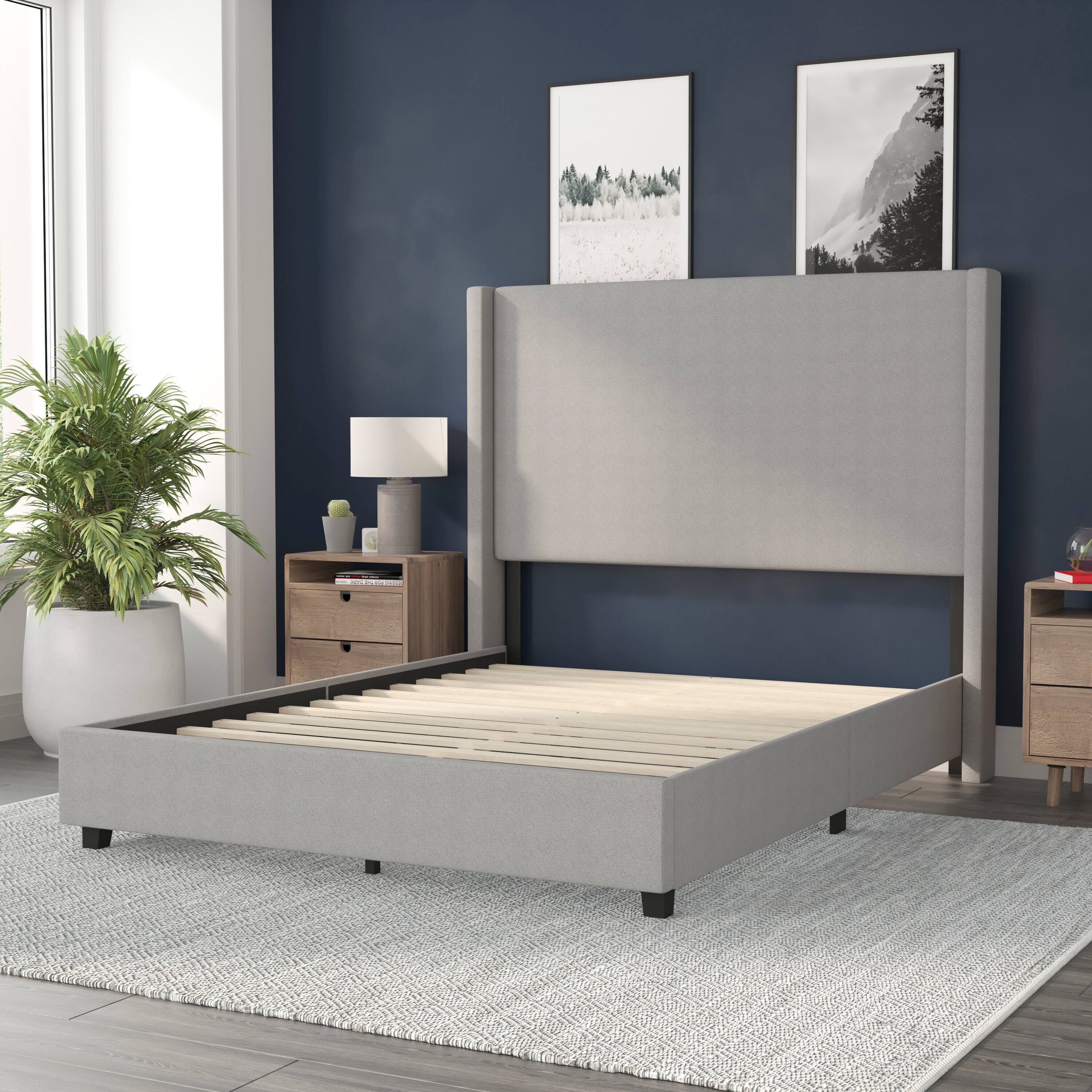 Alt View 1. Flash Furniture - Quinn Queen Upholstered Platform Bed with Channel Stitched Wingback Headboard, Mattress Foundation with Slatted Supports - Gray.
