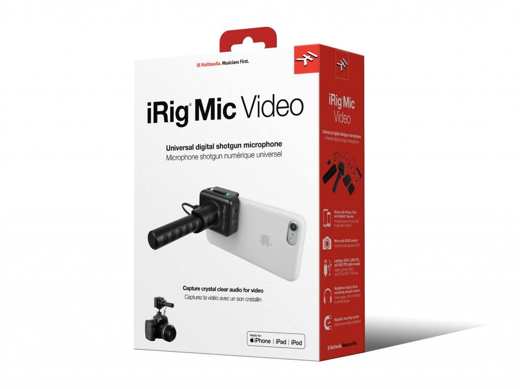 Musicians First. IK Multimedia. iRig Mic Video  
Universal digital shotgun microphone  
Microphone shotgun numérique universel  
Capture crystal clear audio for video  
Capturez la vidéo avec un son cristallin  
Made for iPhone iPad iPod