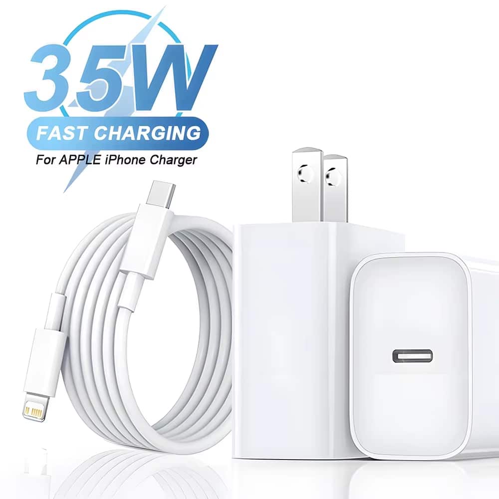 Luckbyte - 35W Dual USB-C Fast Charger with 5ft Extended Cable - PD Power Delivery Wall Plug for iPhone 15/14/13 Pro Max