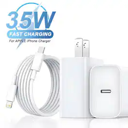 Luckbyte - 35W Dual USB-C Fast Charger with 5ft Extended Cable - PD Power Delivery Wall Plug for iPhone 15/14/13 Pro Max