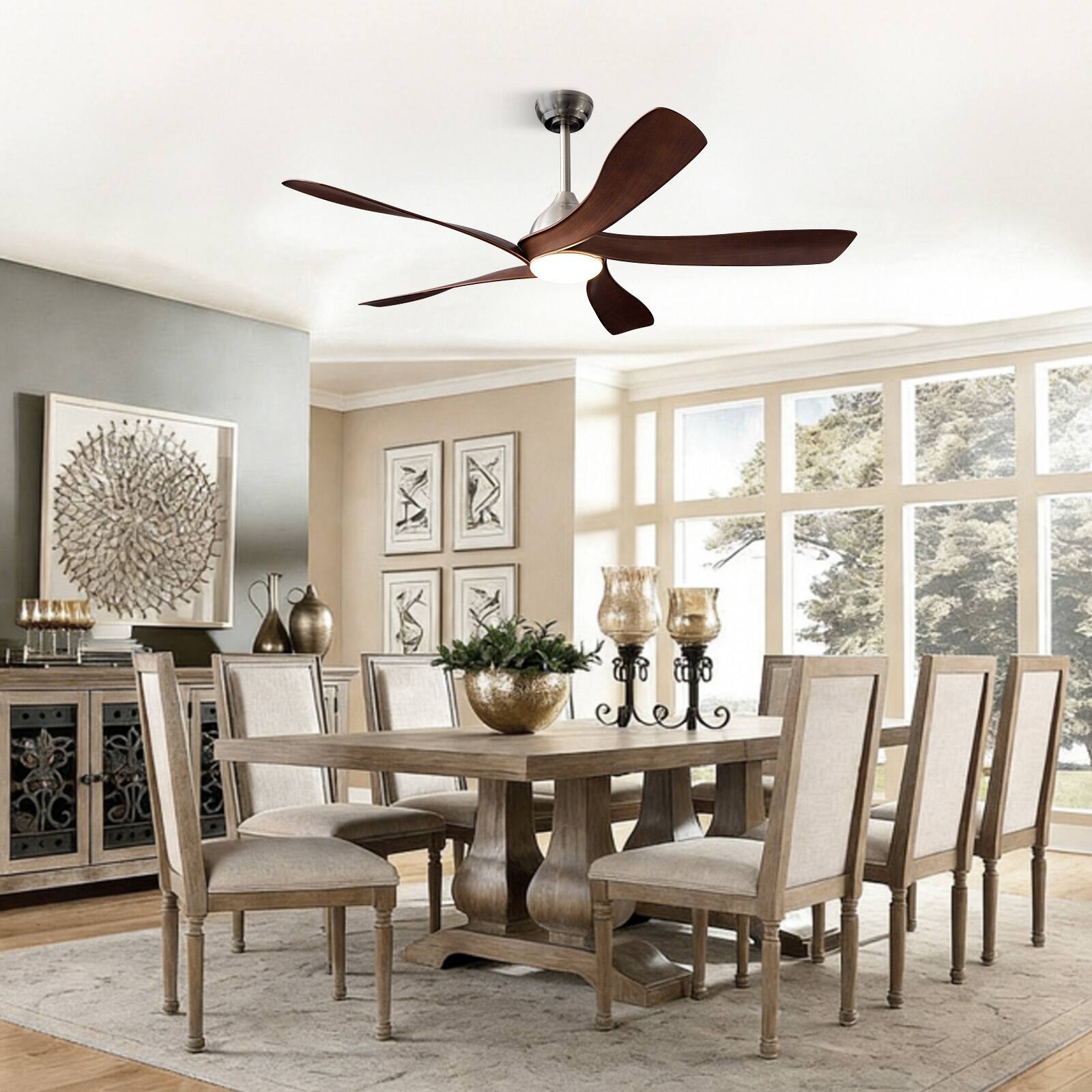 Alt View 1. Siljoy - 56 Inch Ceiling Fan with Light Remote 5-Blade Wood Fan for Living Room Bedroom Patio Open Areas - Brown.