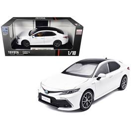 2023 Toyota Camry Hybrid White Metallic with Black Top 1/18 Diecast Model Car by Heimanba