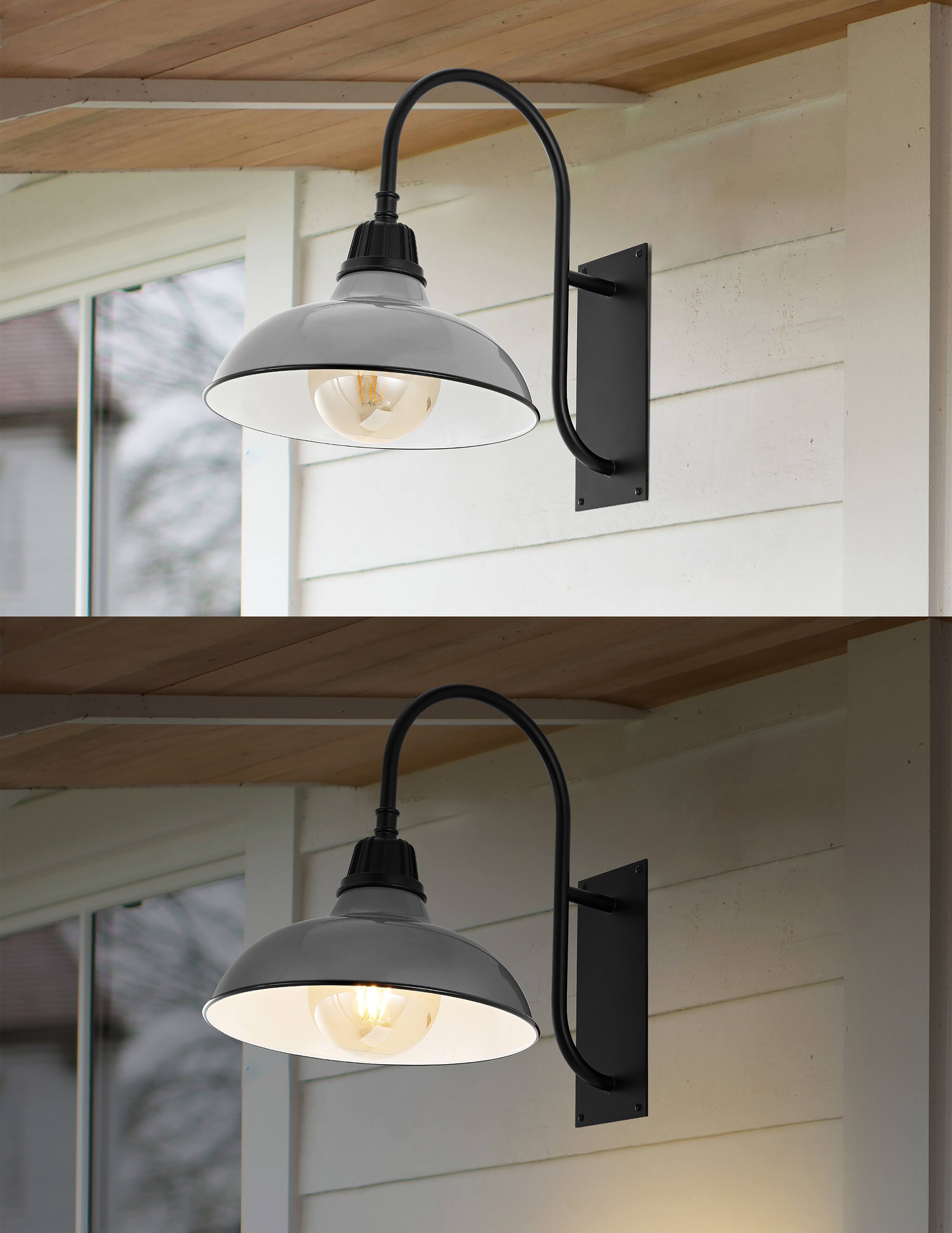 Alt View 3. Jonathan Y - Stanley 12.25" 1-Light Farmhouse Industrial Indoor/Outdoor Iron LED Gooseneck Arm Outdoor Sconce, Gray - Gray/Black.