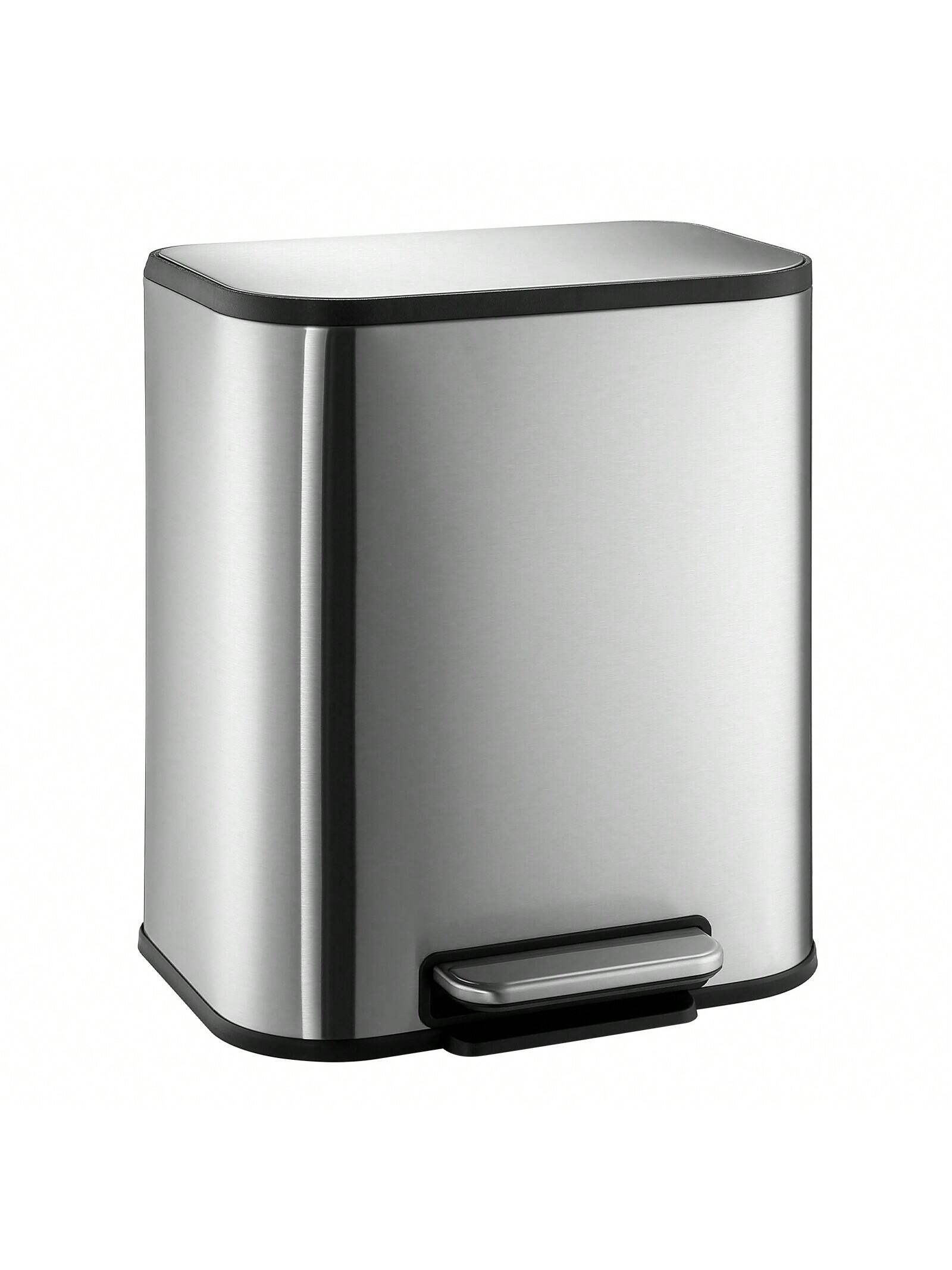 Alt View 4. GARVEE - 20L Trash Can Stainless Steel Garbage Can With Lid Step On Pedal Bucket Rectangular Trash Can - Silver 20L.