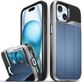 Vena - vCommute Wallet Case for Apple iPhone 15 - Flip Leather Cover Card Slot Holder with Kickstand - Blue