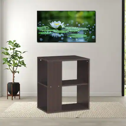 Front. Hivvago - Contemporary 3-Tier Accent Table with Storage and Leveling Feet - Brown.