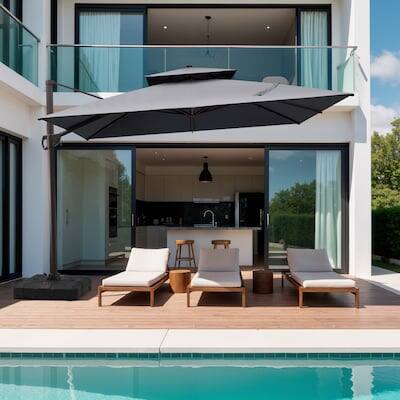 Alt View 6. Crestlive Products - Crestlive Products 11ft Square Aluminum Double Top Slide-tilt Cantilever Patio Umbrella with 350lbs Wheeled Base - Dark gray.