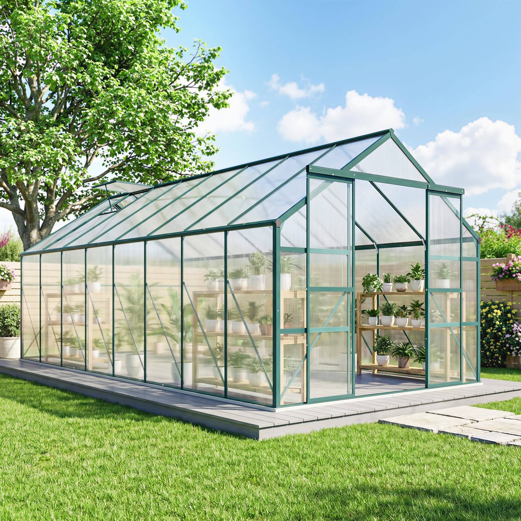 Alt View 1. Outsunny - x 16' Polycarbonate Greenhouse Walk-in Aluminum Greenhouse, Adjustable Roof Vent, Rain Gutter.