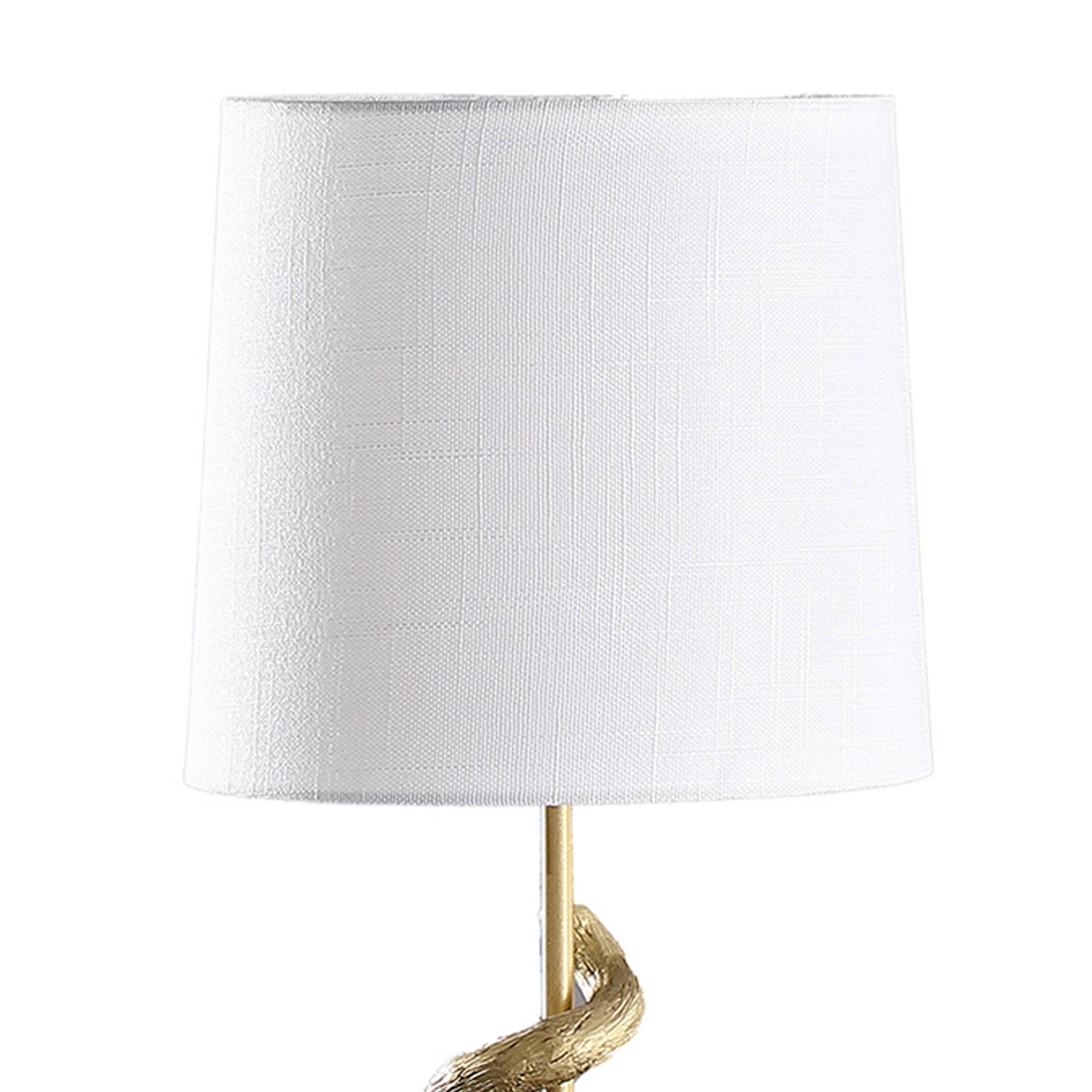 Left. Manhattan Lane - Ree 24 Inch Accent Table Lamp, Monkey Resin Sculpture, Drum Shade - Gold, White.