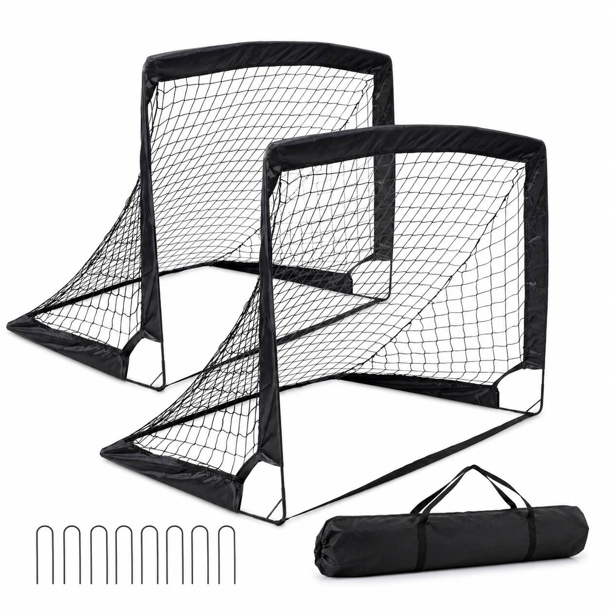 Back. Anysun - 2 Pack Pop-Up Portable Soccer Goals, Outdoor Soccer Goal Set for Backyard Games & Soccer Training - Black.