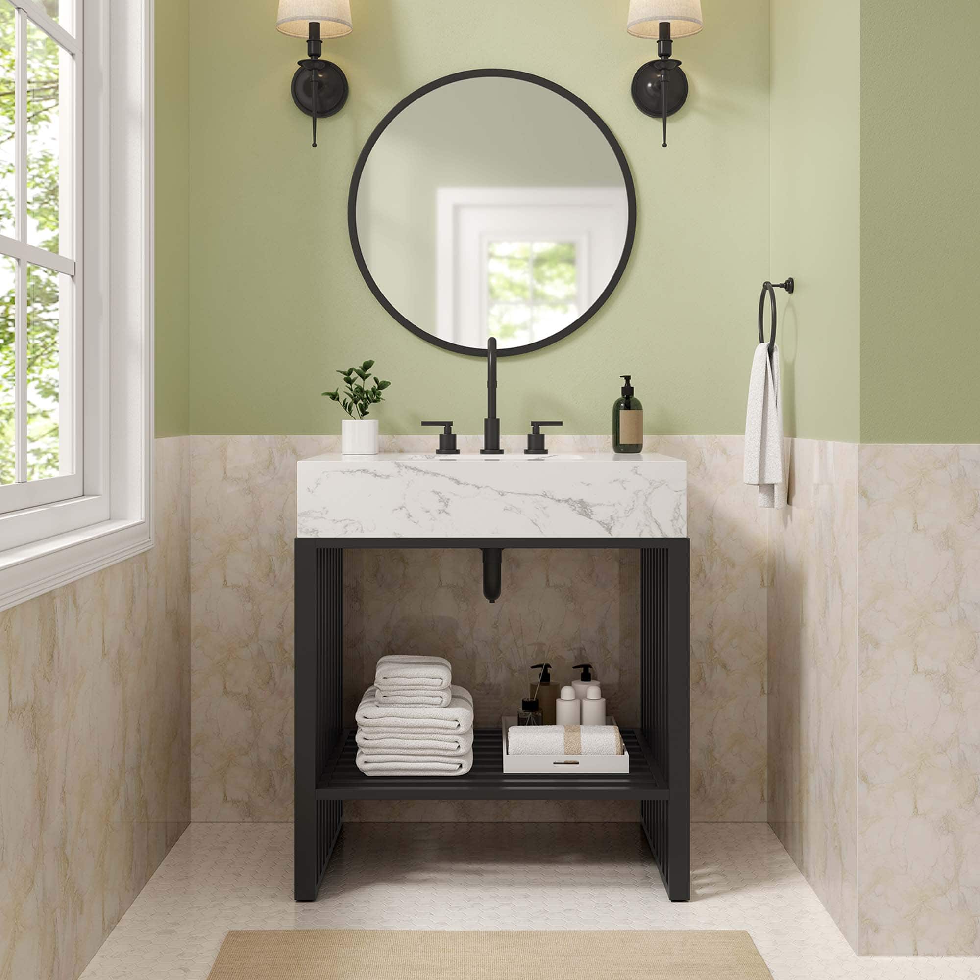 Photos - Bathroom Sink Modway Gridiron Bathroom Vanity Basin Included by  - White Black EEI-6106-WHI-BLK 