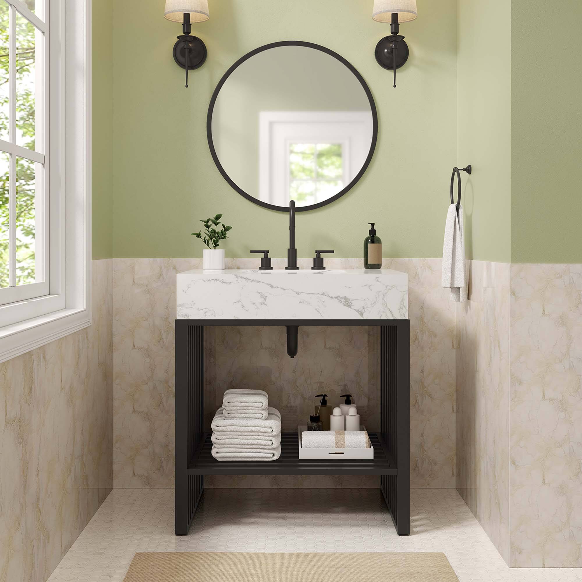 Front. Modway - Gridiron Bathroom Vanity Basin Included by Modway - White Black.