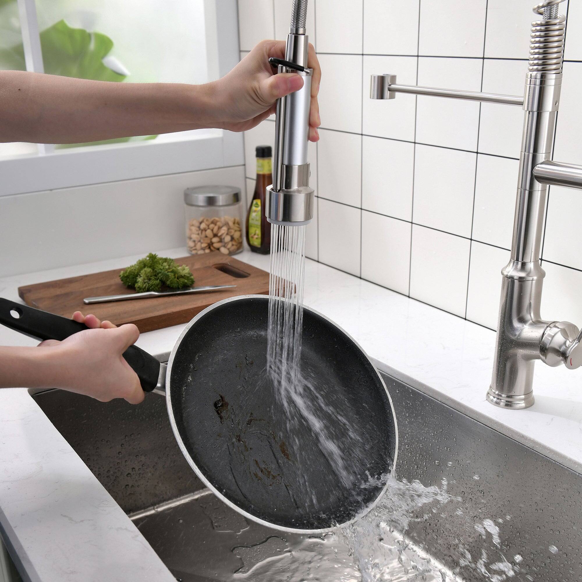 Alt View 5. Boyel Living - Brushed Nickel Single Handle Pull Down Sprayer Kitchen Faucet with Water Supply Lines - Brushed Nickel.