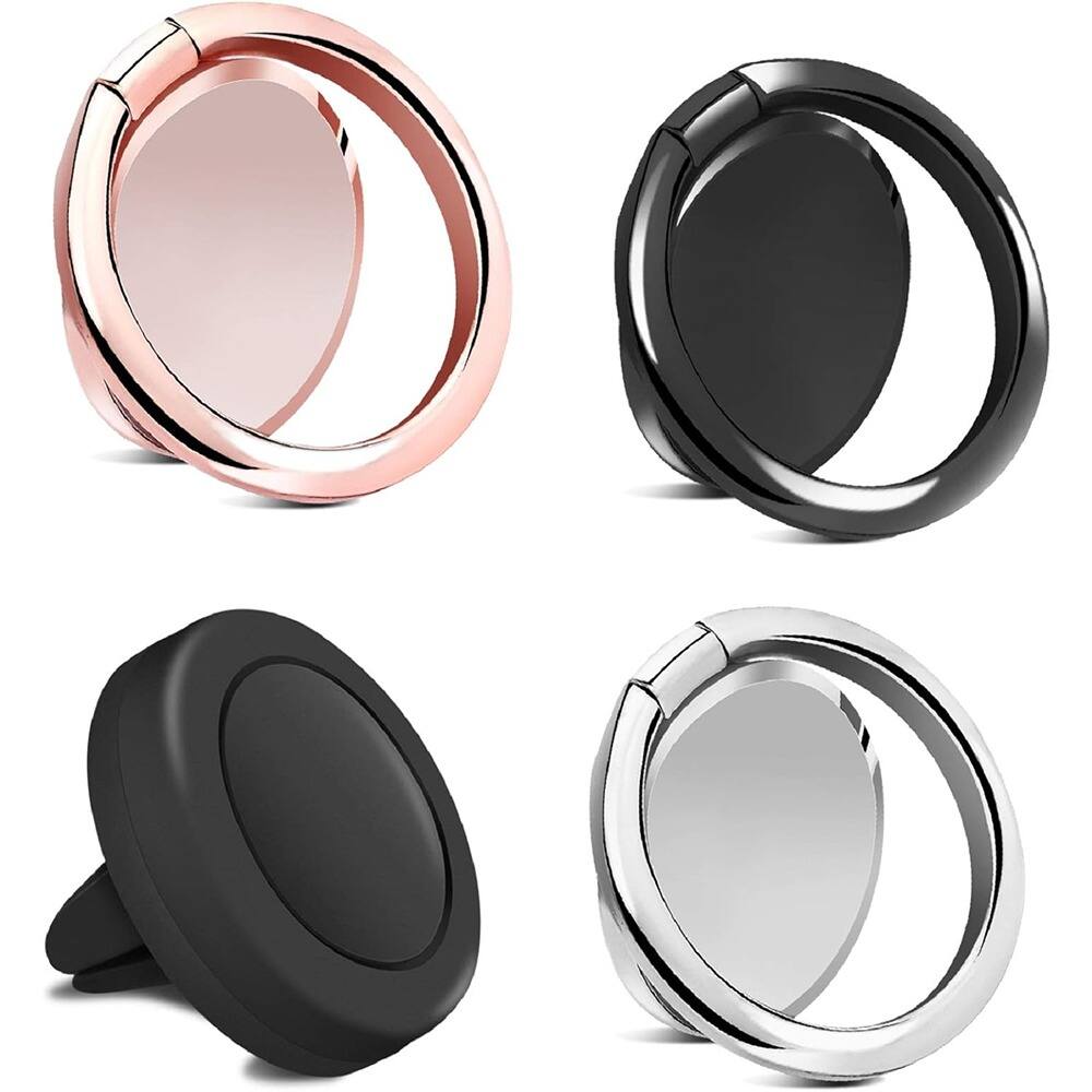 PARKER SLATER - Finger Ring Stand & Magnetic Car Mount Set, 4-Pack with 360° Rotation – Black - Finger Ring Stand & Magnetic Mount