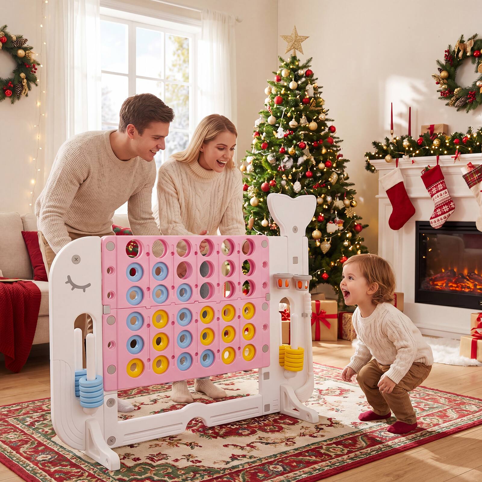Alt View 4. Costway - Costway Jumbo Connect Four Game with Ring-toss Basketball Golf Club & Balls 2 Cups Holders - Pink.