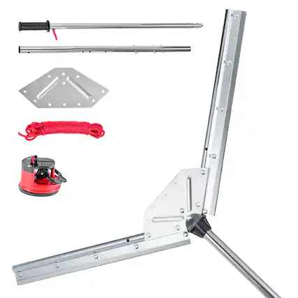 Front. VEVOR - Lake Weed Cutter with 37 in Cutting Width, Durable Steel Blades, and 30 ft Throw Rope, Ideal - Silver Metal + Red Rope + Black Plastic.