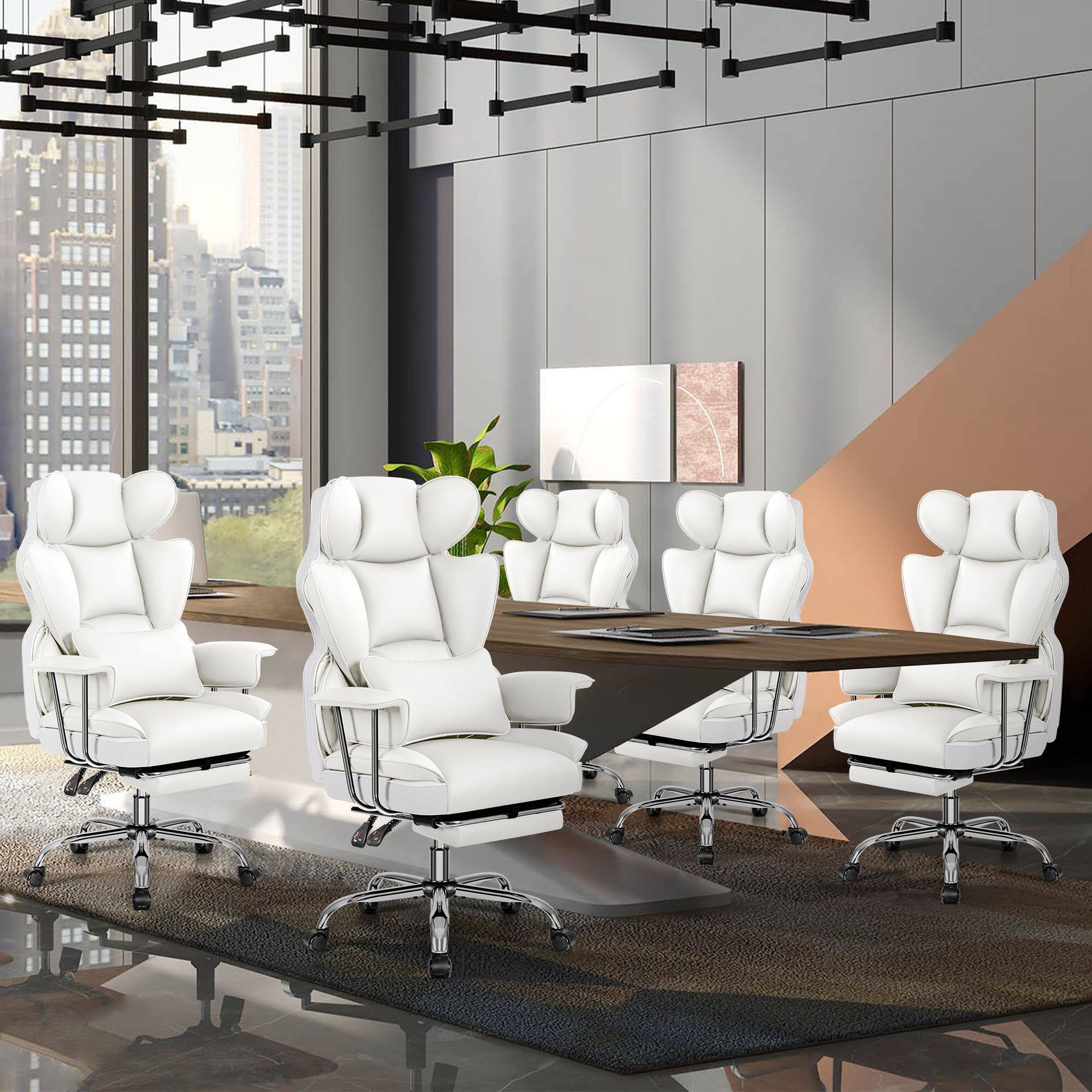 Alt View 4. Brick Attic - 500LBS Big & Tall Office Chair, Leather Gaming Chair with Footrest, Adjustable Height & Lumbar Support - White - White.