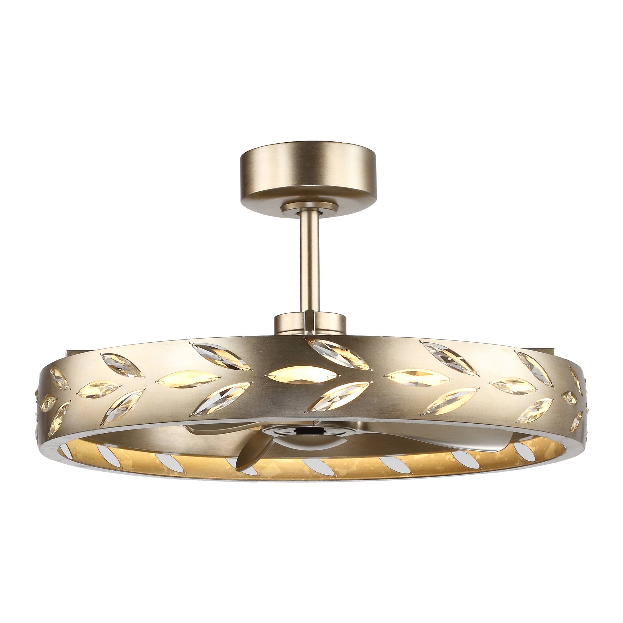 Alt View 5. Perimost - 30" Modern Rusted Silver Crystal 6-speed LED Chandelier Ceiling Fan with Light and Remote, Reversible DC Motor - Rusted Silver.