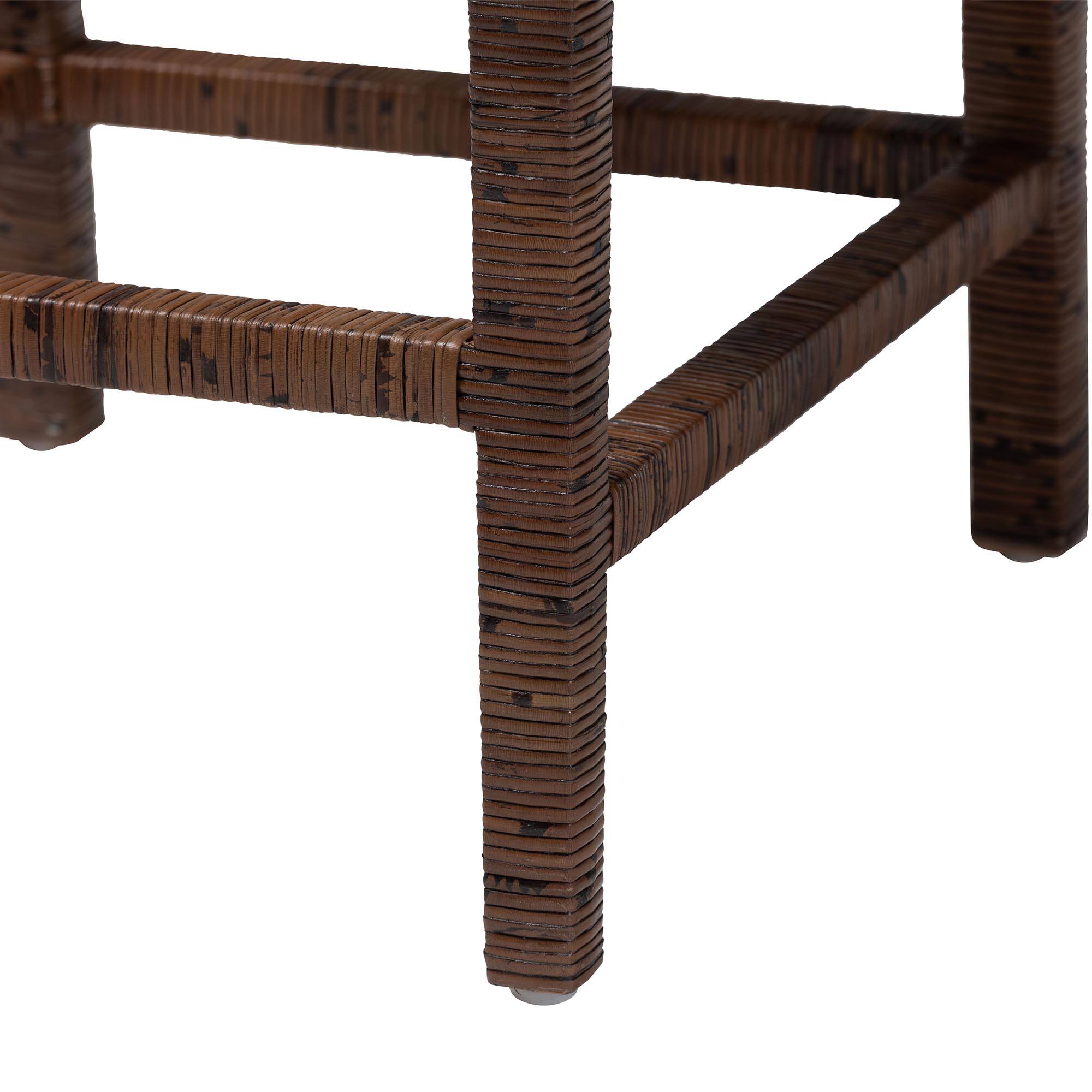 Alt View 2. bali & pari - Sofia Rattan Counter Stool with Mahogany Wood Frame - Handwoven Wicker Counter Height Chair with Cushion - Antique Coffee.