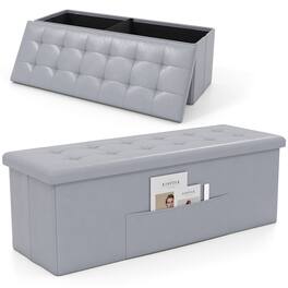 Costway - 43 Inches Folding Storage Ottoman Bench with Side Pocket Storage Chest - Gray