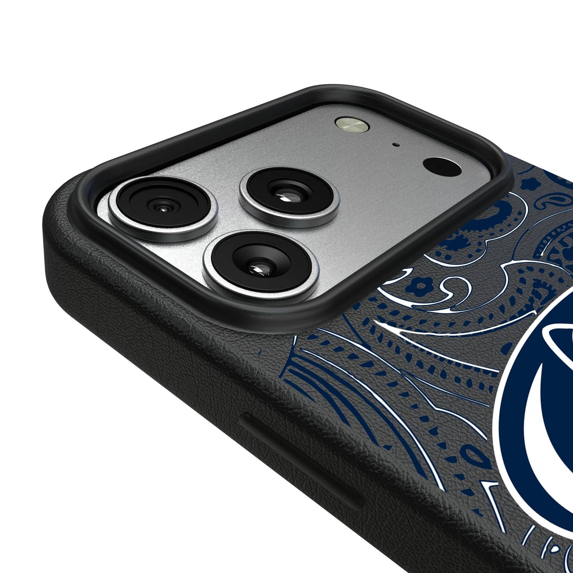 Alt View 2. Keyscaper - Penn State Nittany Lions Paisley iPhone Magnetic Bump Case - 16 Pro Max - Black.