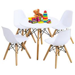 Gymax - 5 Piece Kids Table Set Round Table w/ 4 Armless Chairs - White