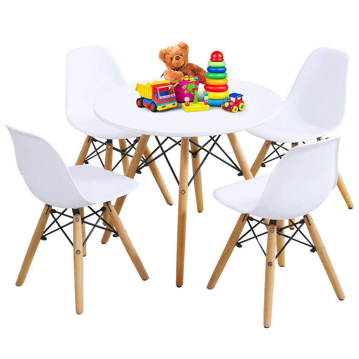 Front. Gymax - Gymax 5 Piece Kids Table Set Round Table w/ 4 Armless Chairs White - White.